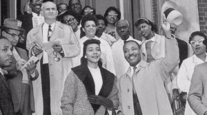 Leaving Harlem Hospital with Coretta Scott King. Photo courtesy of Untapped Cities and Harlem Hospital.
