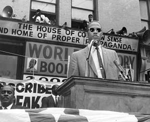 Malcolm X speaking in Harlem, 1962.