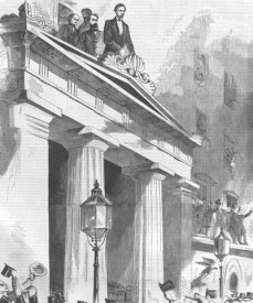 Lincoln hollers at crowd in Astor Place. Photo courtesy of the Lincoln Institute. 