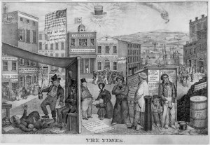 Cartoon depicting hard times during the 1837 Depression.