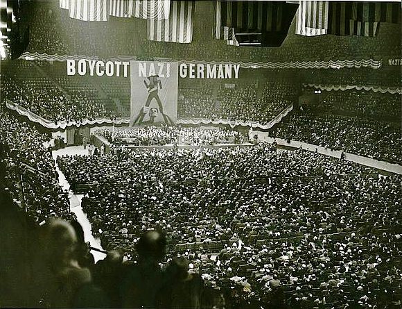 This actually from a 1937 anti-Nazi rally, but the energy must have been similar. (Wikimedia Commons.)